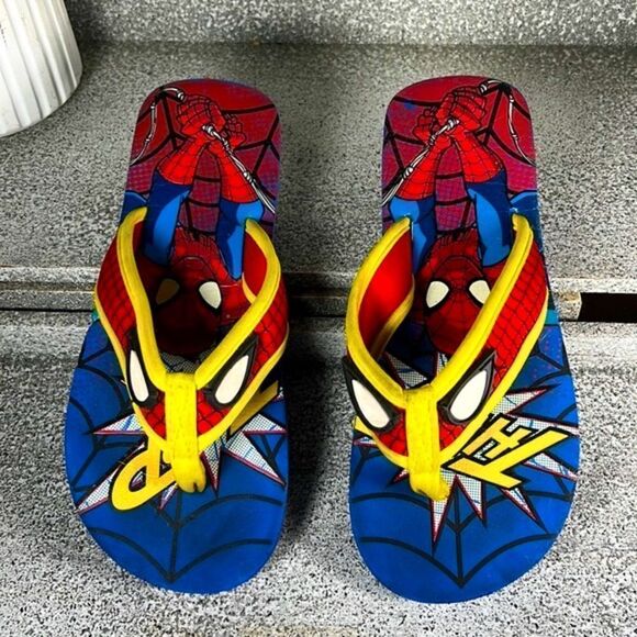 Marvel Spiderman Flip Flops Sandals Shoes Size 2 - Picture 1 of 4